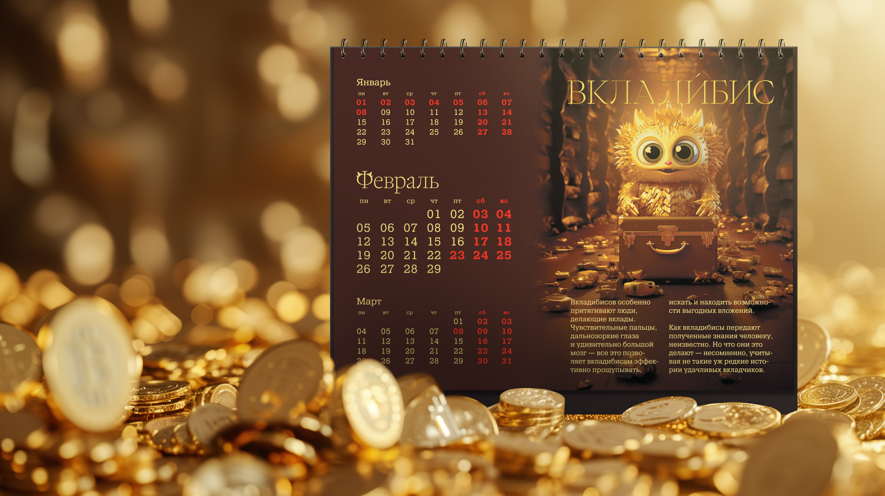 Страница календаря-домика с персонажем Вкладибисом