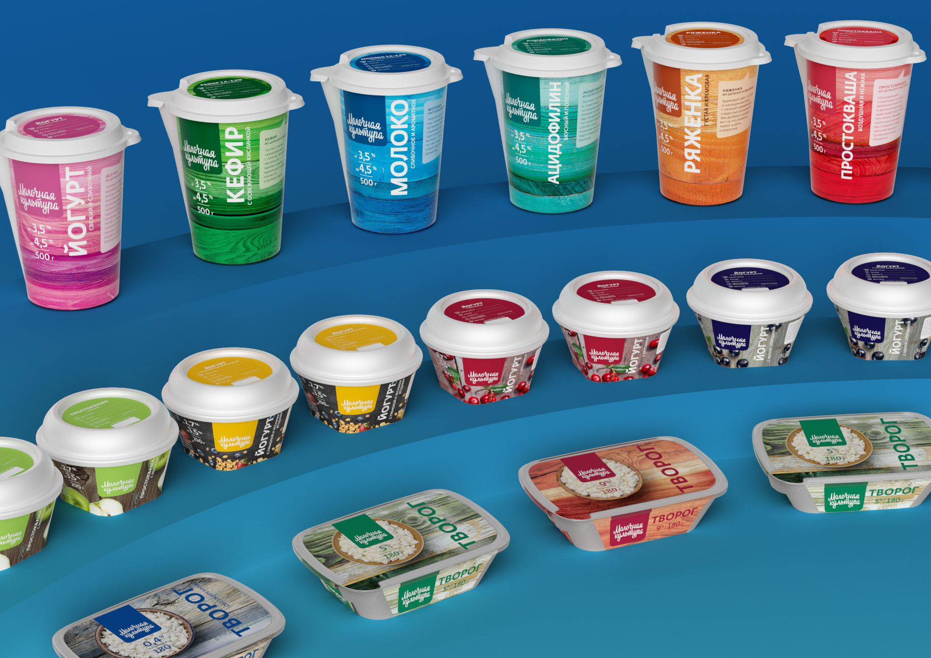 Редизайн упаковки линейки кисломолочных продуктов